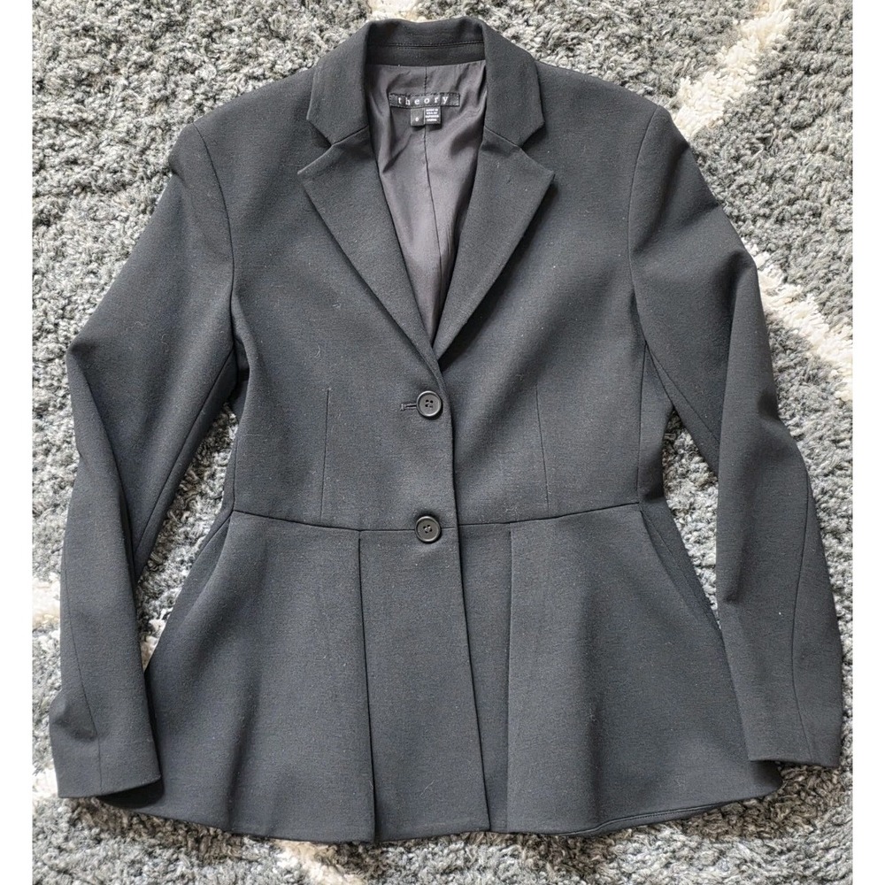 Theory Black Velvet Jacket Size 0 Cotton Modal Stretch Made in USA Tailored